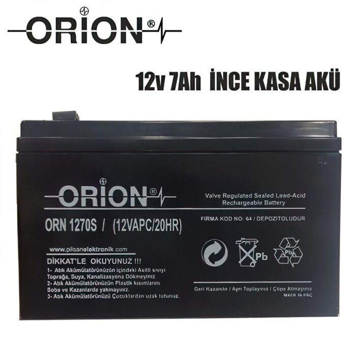 Orion 12V 7A Kuru Akü İnce Kasa