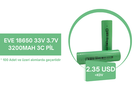 Toptan EVE 18650 33V 3.7V 3200mAh 3C Pil
