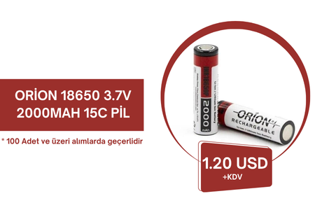 Toptan Orion 18650 3.7V 2000mAh 15C Pil