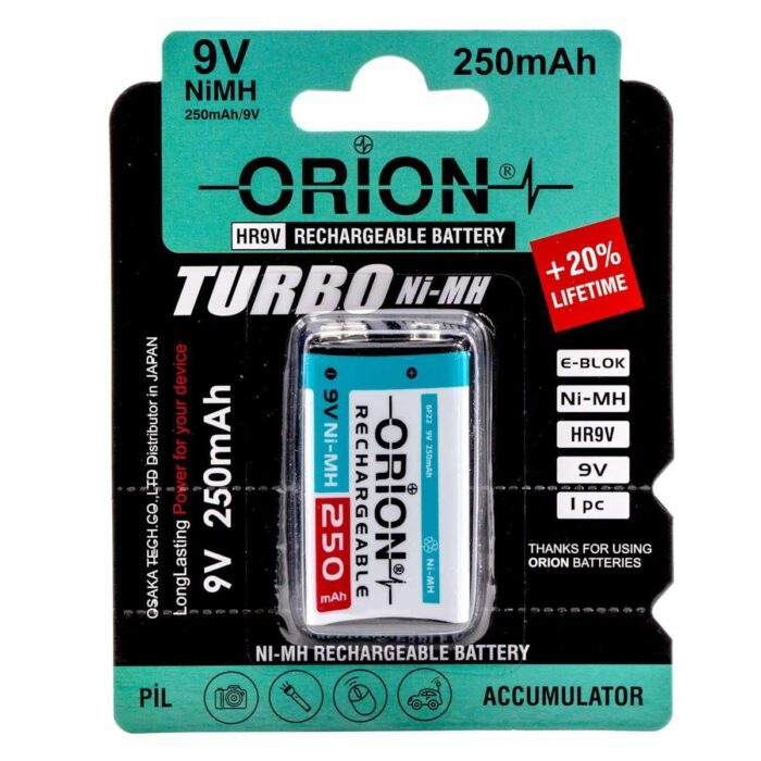 Orion 9V 250mAh Şarj Edilebilir Ni-Mh Pil