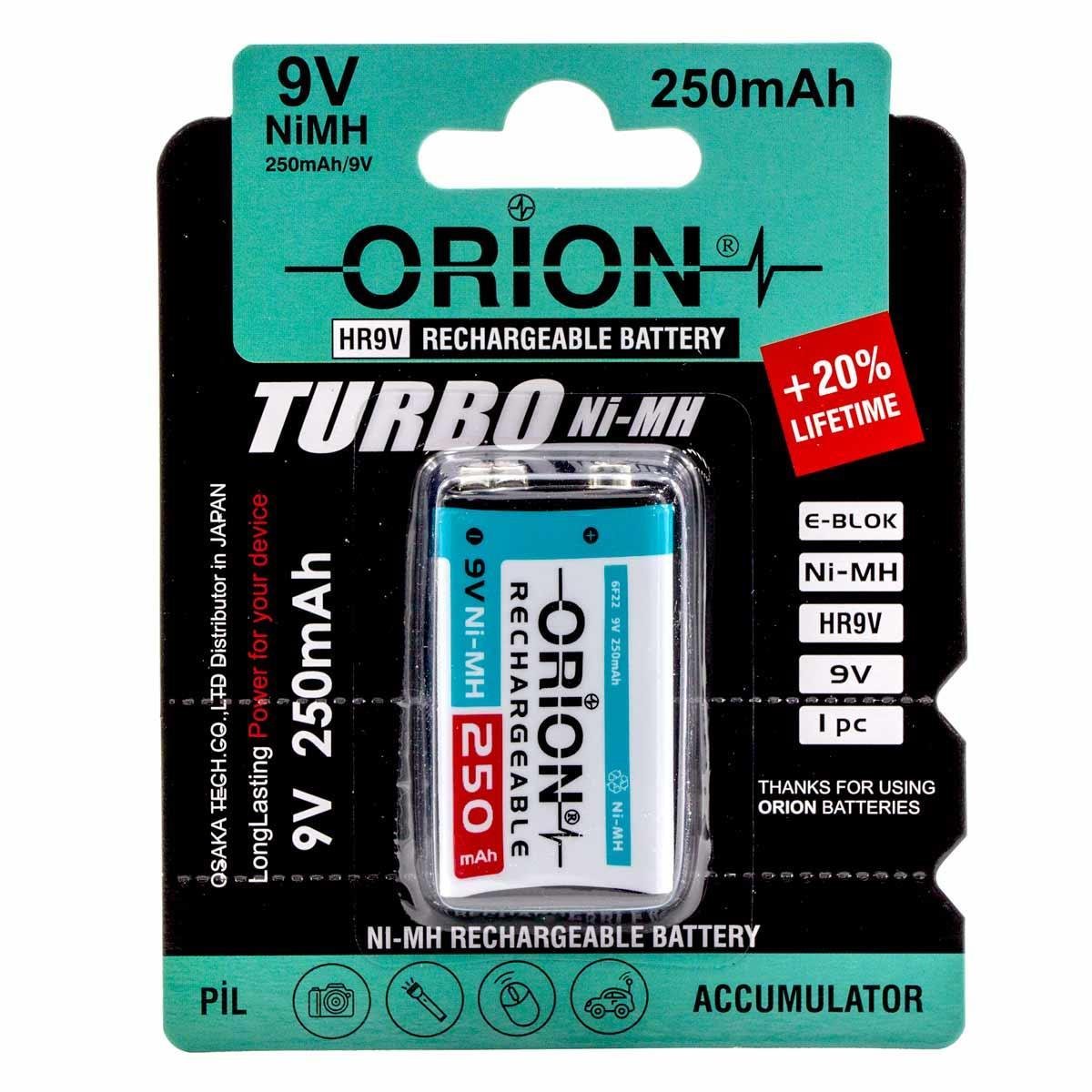 orion-9v-250mah-sarj-edilebilir-ni-mh-pil Orion 9V 250mAh Şarj Edilebilir Ni-Mh Pil
